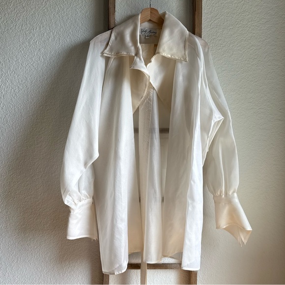 Yoly Munoz Vintage Ivory Sheer Belted Tunic Blouse sz: 10